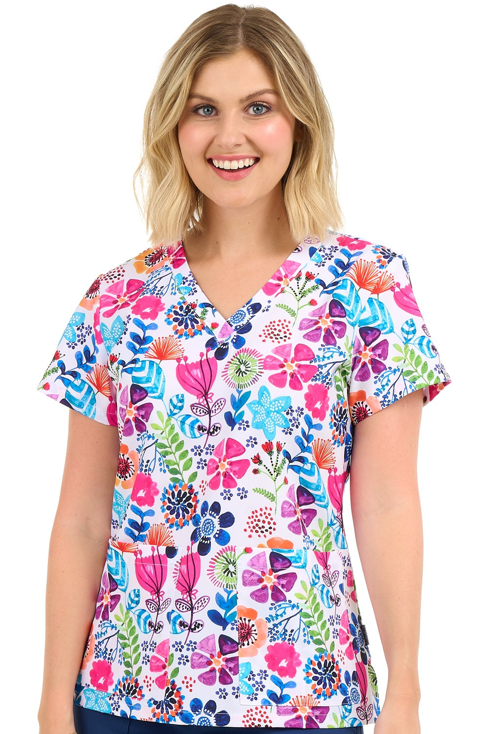 Zavate Audrey Scrub Top in Print Pattern Botanical Blitz at Parker's Clothing & Scrubs.