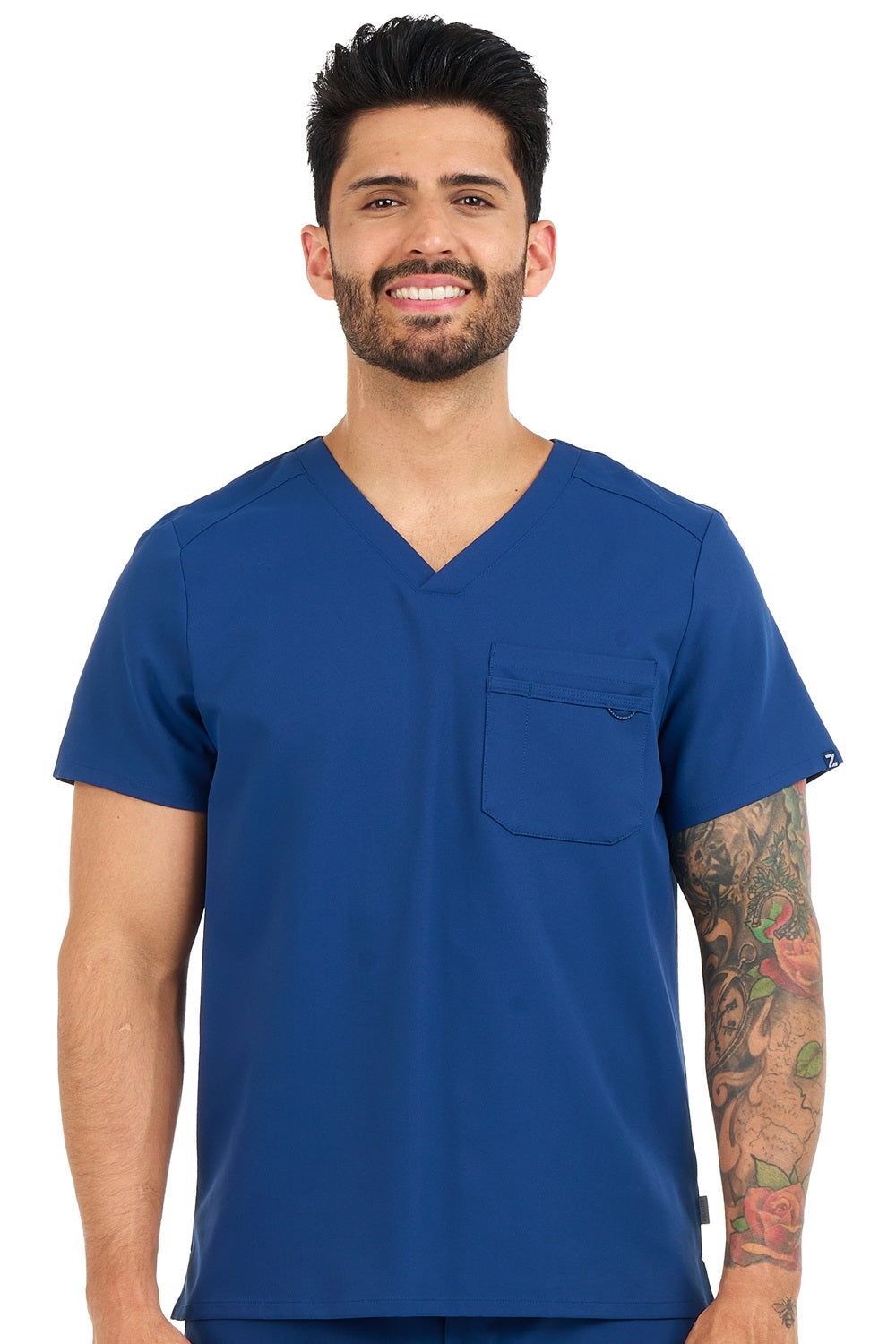 Zavate Mens Scrub Top Studio Trailblazer in navy at Parker's Clothing & Scrubs.