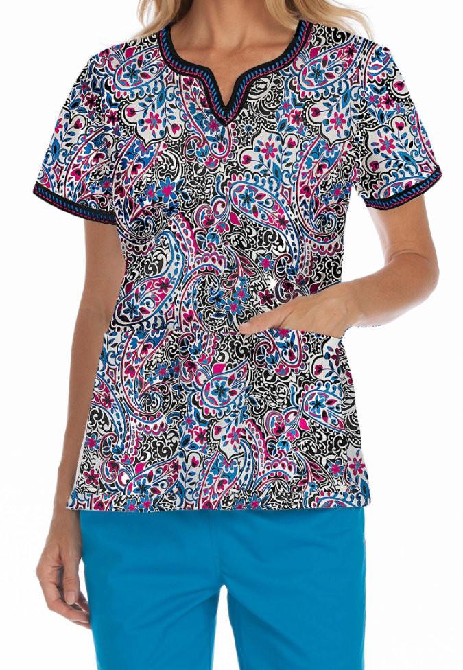 Med Couture Print Scrub Tops Paisley Delight Print Tops at Parker's Clothing & Scrubs.