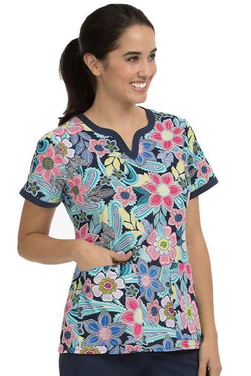 Med Couture Print Scrub Tops Tropical Treasure Print Tops at Parker's Clothing & Scrubs.
