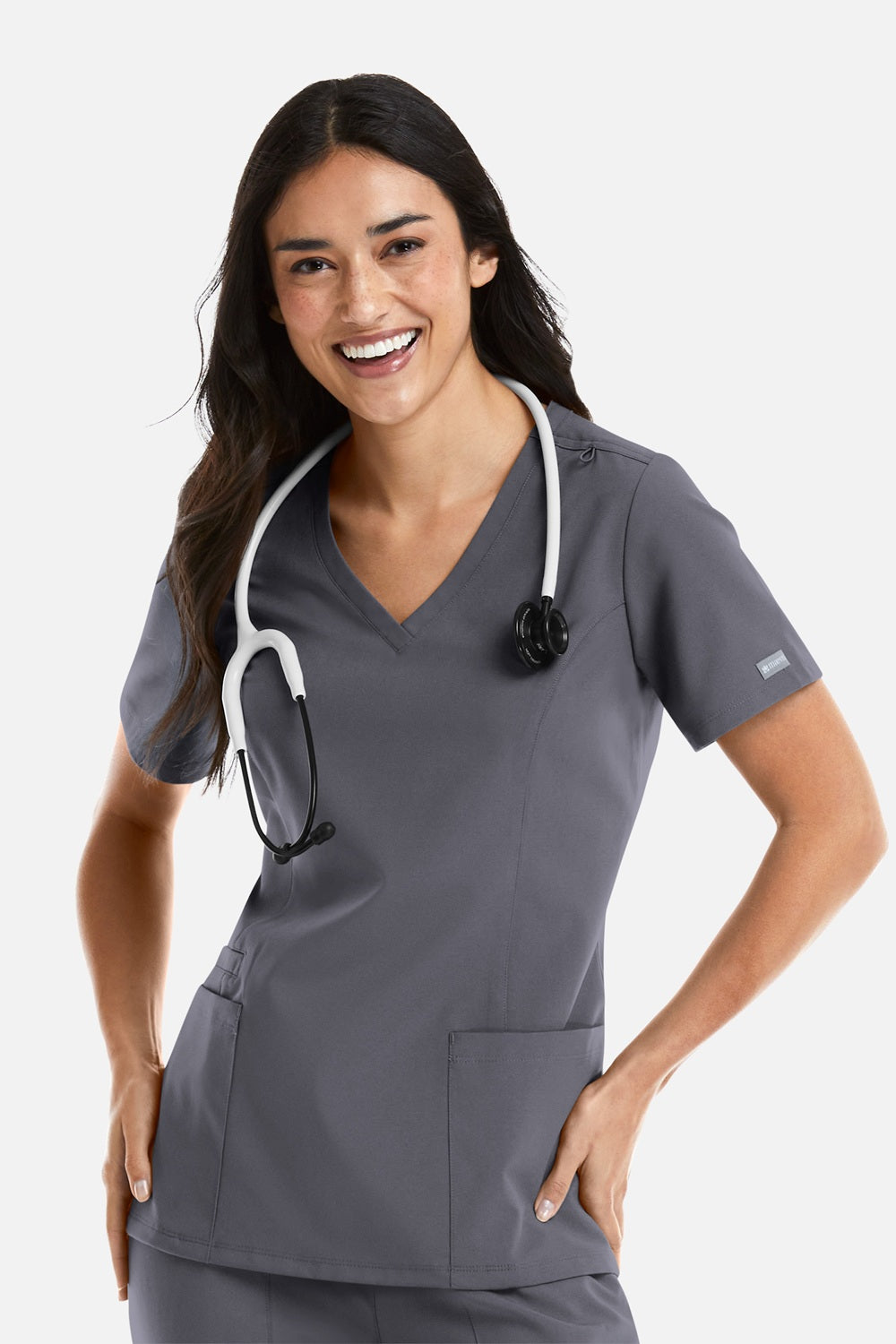 Maevn Momentum Double V-Neck Scrub Top in pewter at Parker's Clothing & Scrubs.