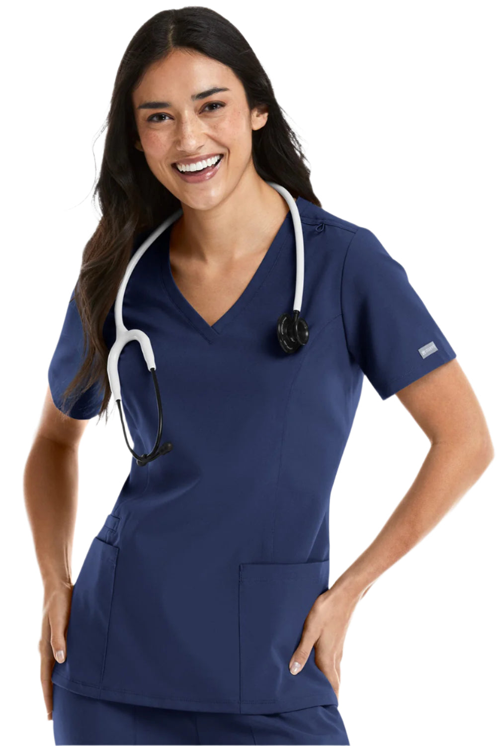 Maevn Momentum Double V-Neck Scrub Top in navy at Parker's Clothing & Scrubs.