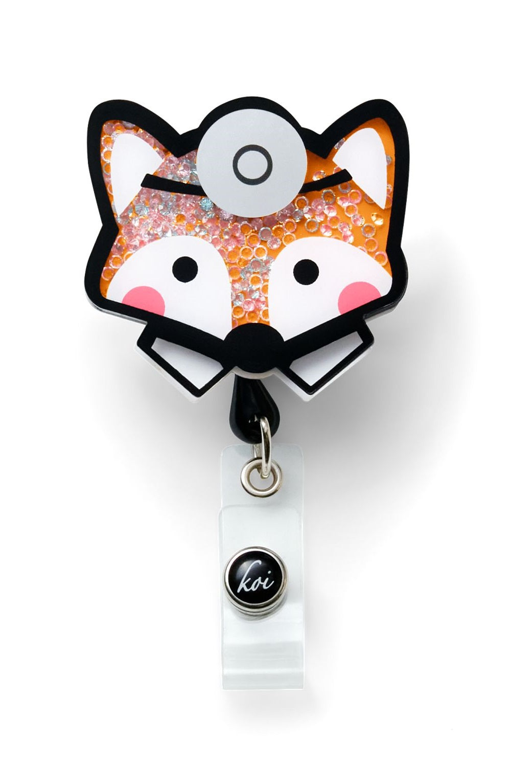 Koi Fabulous Dr. Fox Badge Reel with retractable cord and snap badge holder at Parker's Clothing & Scrubs.