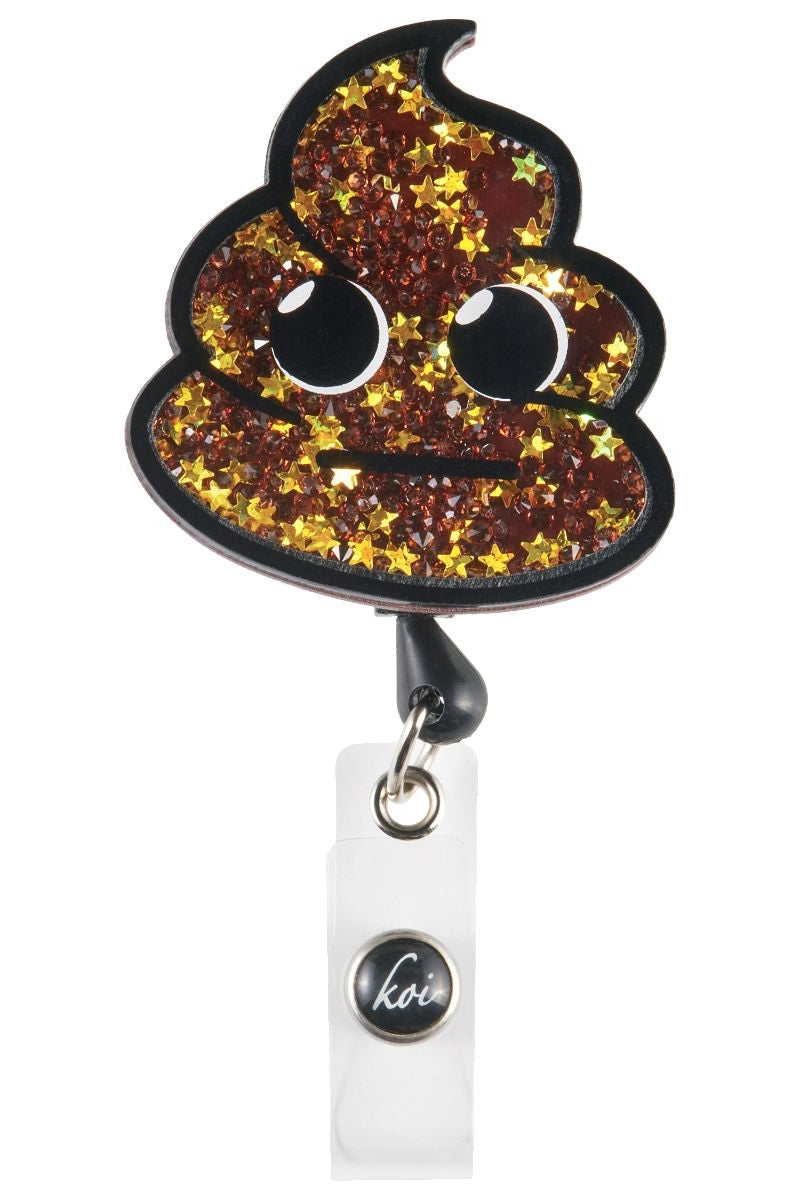 Koi Poopary Badge Reel with retractable cord and snap badge holder at Parker's Clothing & Scrubs.