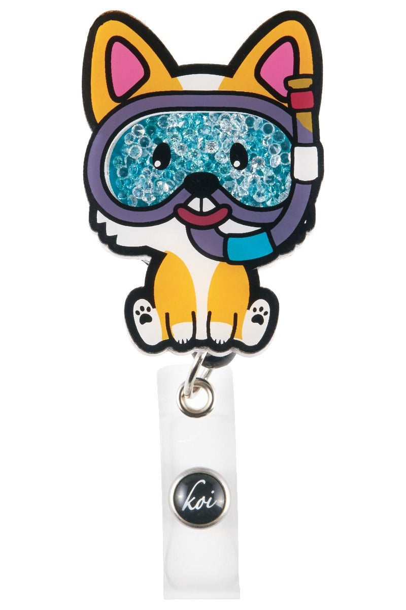Koi Scuba Paw Badge Reel with retractable cord and snap badge holder at Parker's Clothing & Scrubs.