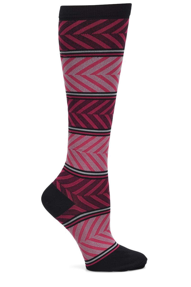 Comfortiva Compression Socks in pattern Chevron Raspberry with 12 - 14 mmHg graduated compression at Parker's Clothing & Scrubs.