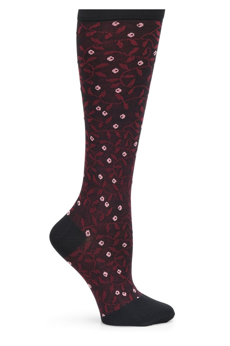 Comfortiva Compression Socks in pattern Floral Vine with 12 - 14 mmHg graduated compression at Parker's Clothing & Scrubs.