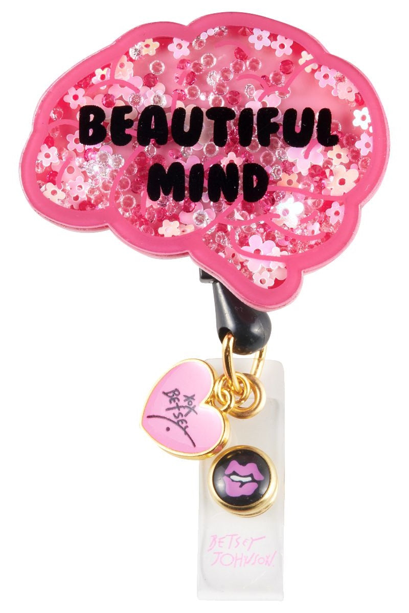 koi Betsey Johnson Brainy Badge Reel with retractable cord and snap badge holder at Parker's Clothing & Scrubs.