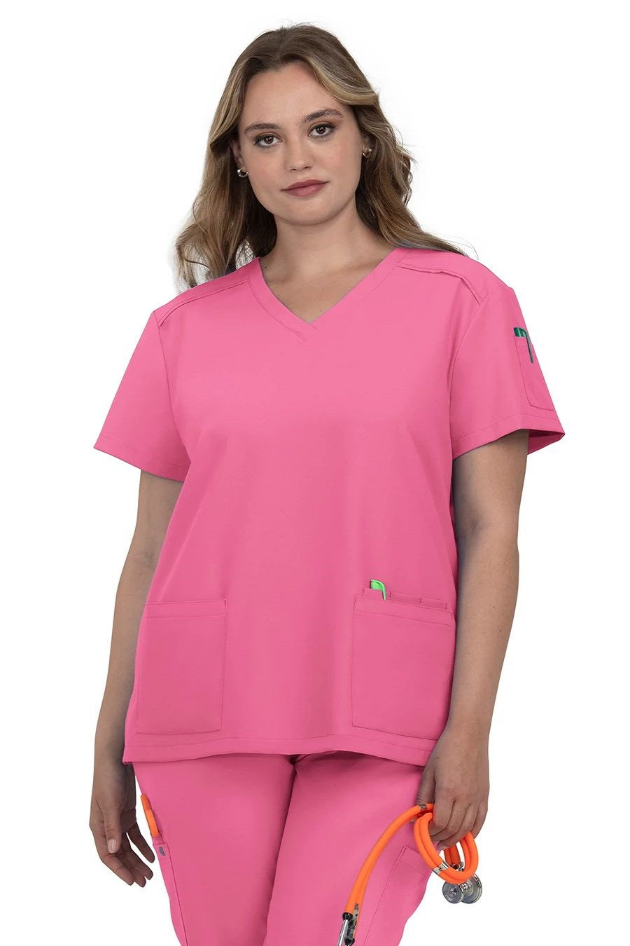 koi Scrub Top Cureology Cardi in Carnation at Parker's Clothing & Scrubs.