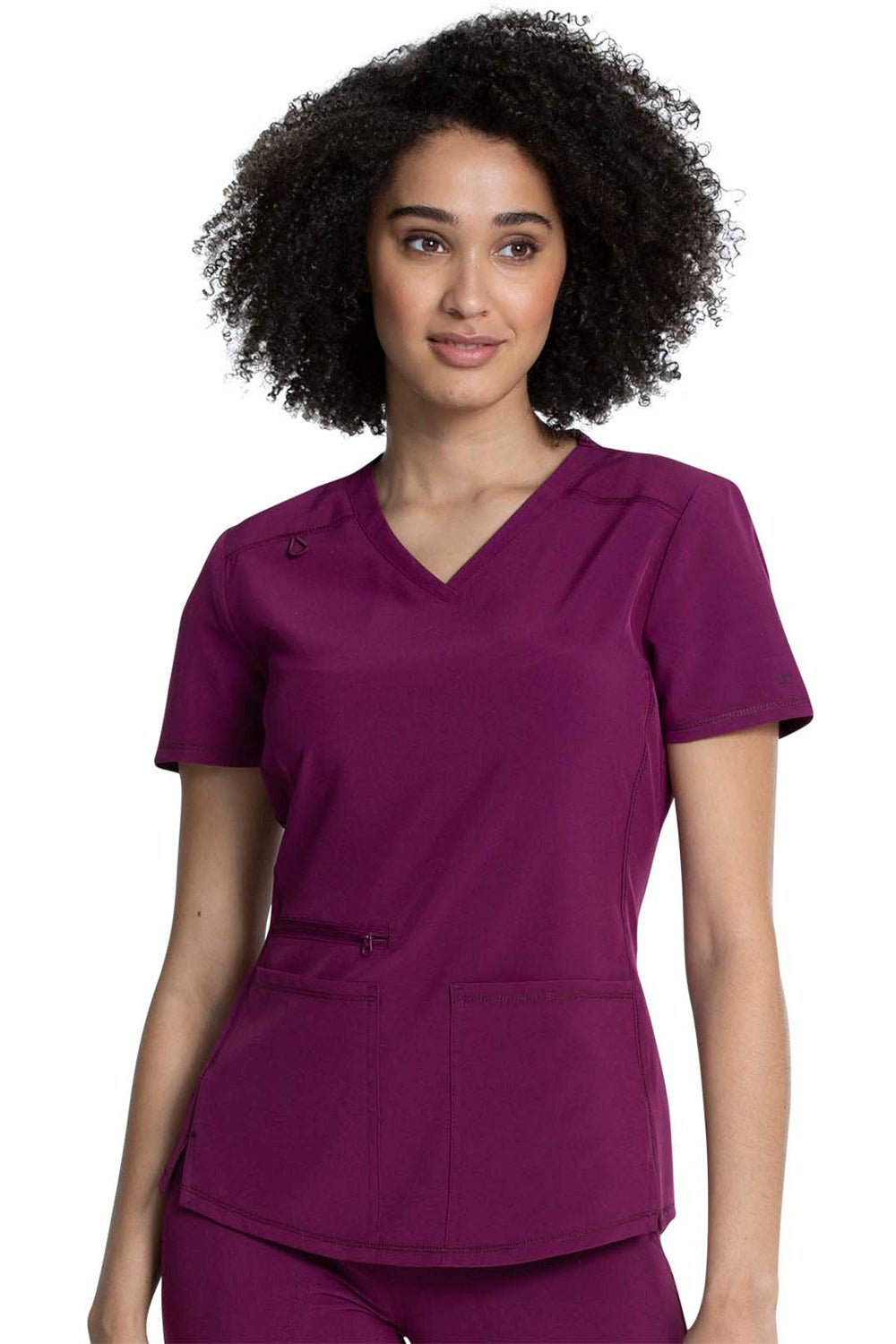 Cherokee Allura CKA685 V-Neck Scrub Top in Wine - Professional scrub top with princess seams and shirttail hem - Nurse medical apparel.