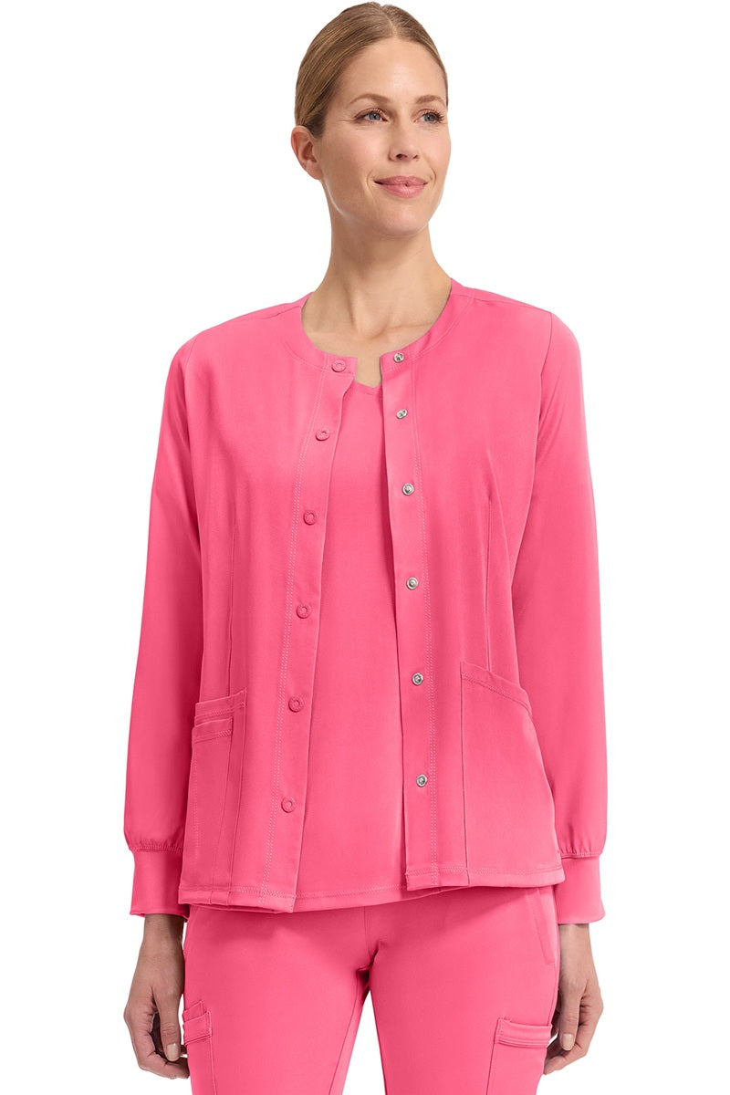 Healing Hands Scrubs HH Works Megan Scrub Jacket 5500 in Carnation Pink.