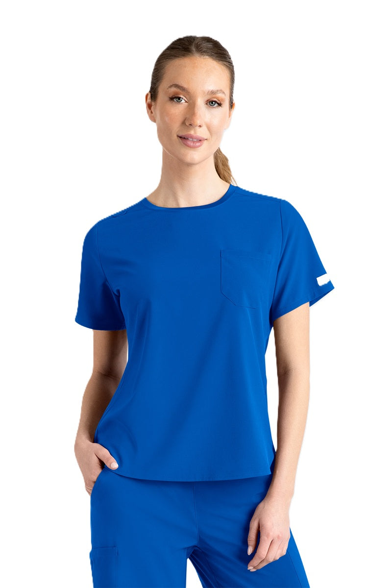 IRG EPIC 4805 Women's Round Neck Scrub Top in Royal Blue - sustainable medical scrub top with patch pocket, available in sizes XS–3XL