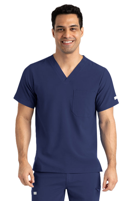IRG EPIC 4852 men's V-neck scrub top in navy blue.