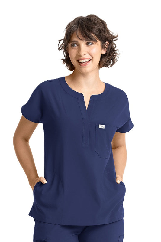 IRG EPIC 4804 navy blue dolman scrub top with mandarin collar and 3 pockets - women's medical uniform.