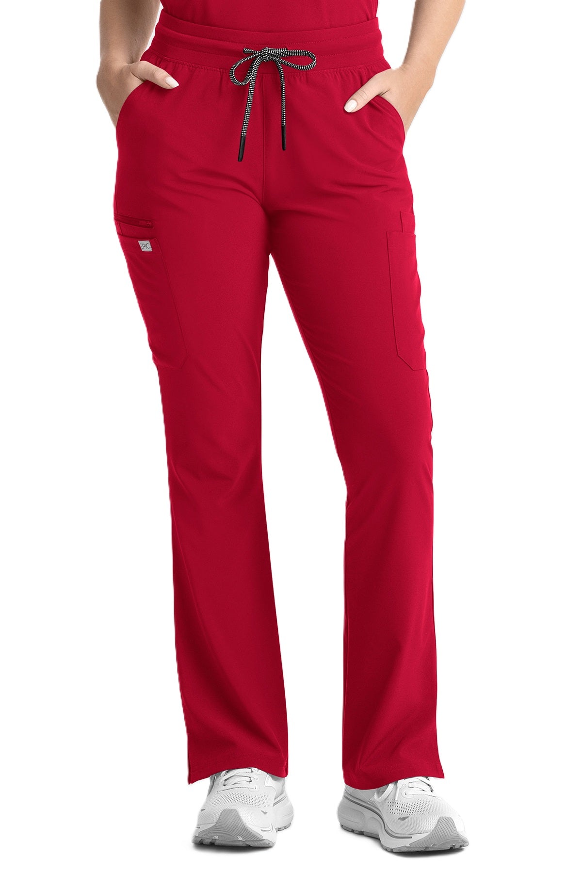 IRG EPIC 9813 women's flare leg scrub pants yoga waistband in red.