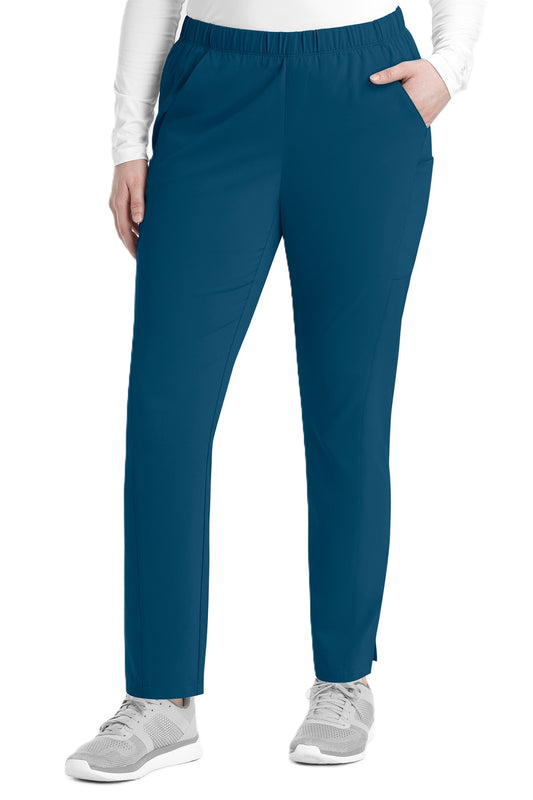 Women's IRG EPIC 9811 tapered leg scrub pants in caribbean blue with 360° stretch fabric, functional pockets, and modern athletic fit for nurses and healthcare professionals.