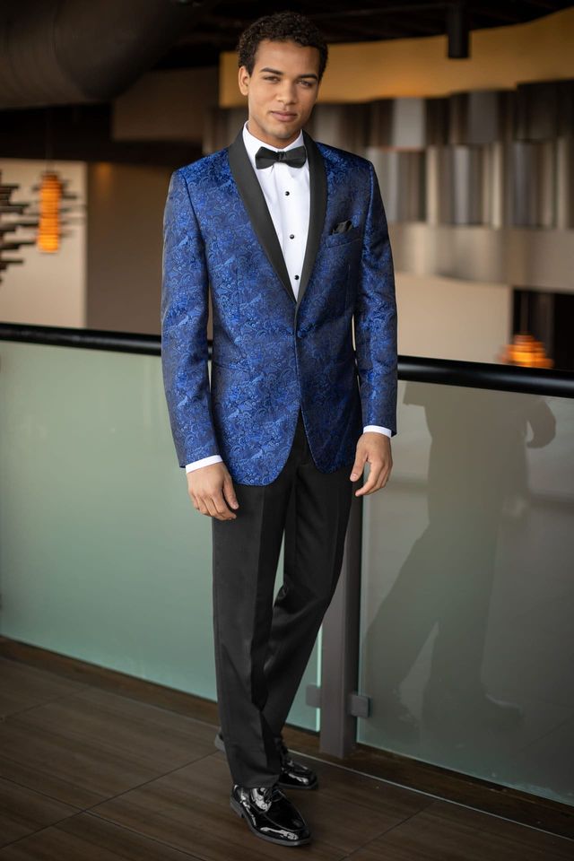 Jim's Formal Wear Mark of Distinction Cobalt Blue Paisley Tuxedo – Slim Fit