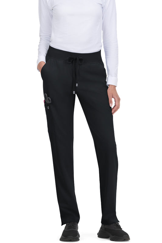 koi Cureology Atria C701 women's tapered leg scrub pants in black with 7 functional pockets and professional fit for nurses and medical staff.