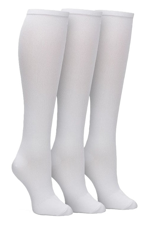 Nurse Mates compression socks 3-pack in white, 12-14 mmHg graduated support, classic color for medical uniforms and scrubs.