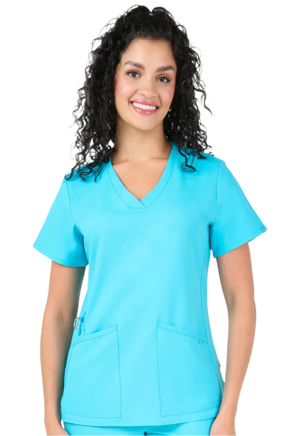 Turquoise Zavate Studio Focus V Neck medical scrub top with reinforced stitching.