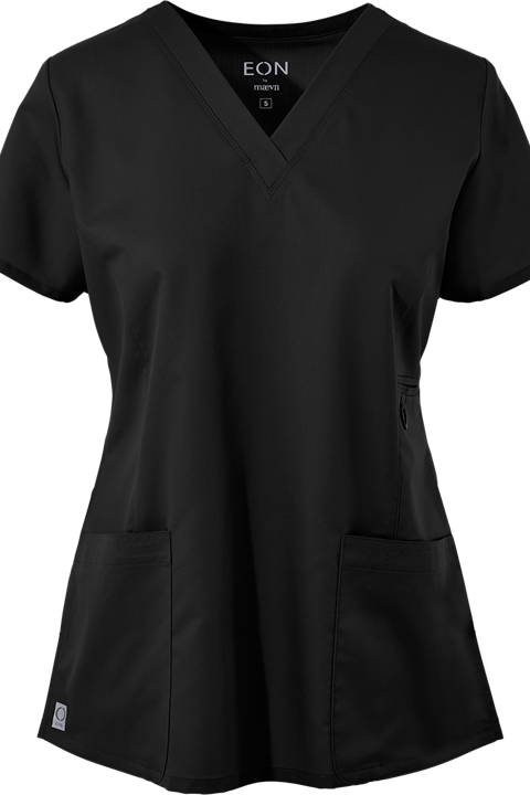 Maevn Scrub Top Eon V-Neck in Black 1708 at Parker's Clothing and Shoes.