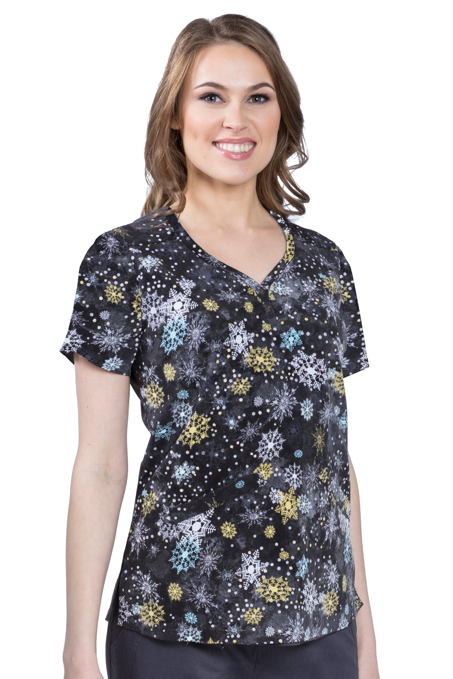 Healing Hands Scrubs Premiere Label Isabel Print Top Let It Snow at Parker's Clothing & Scrubs