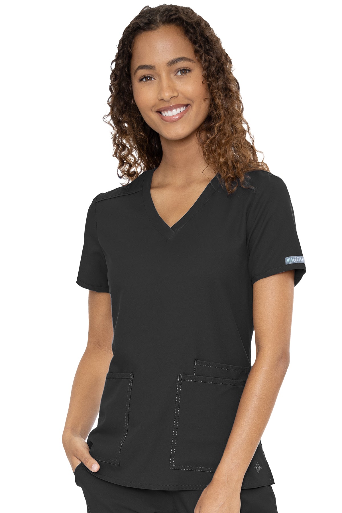 Med Couture Scrub Top Insight Classic V-Neck 3 Pocket in Black at Parker's Clothing & Scrubs.