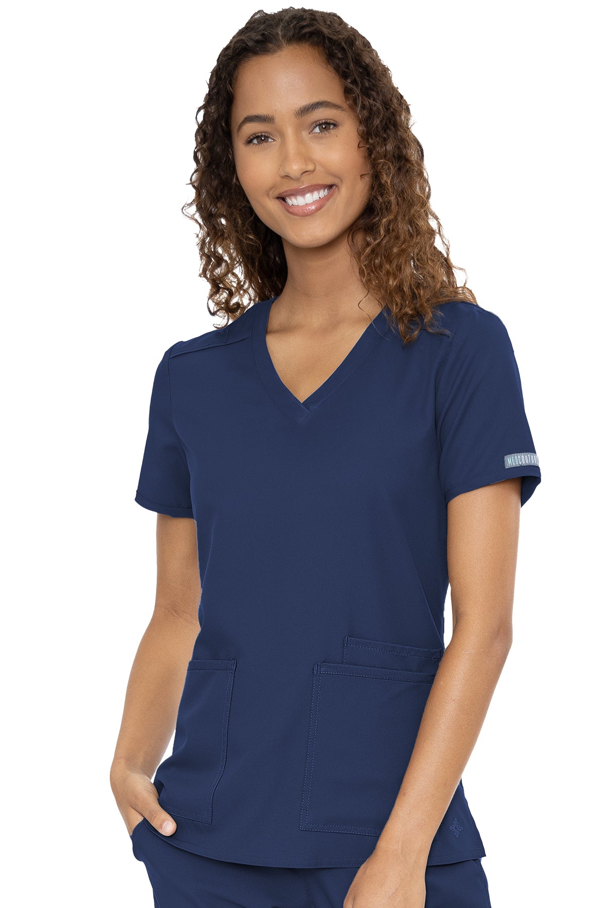 Med Couture Scrub Top Insight Classic V-Neck 3 Pocket in Navy at Parker's Clothing & Scrubs.