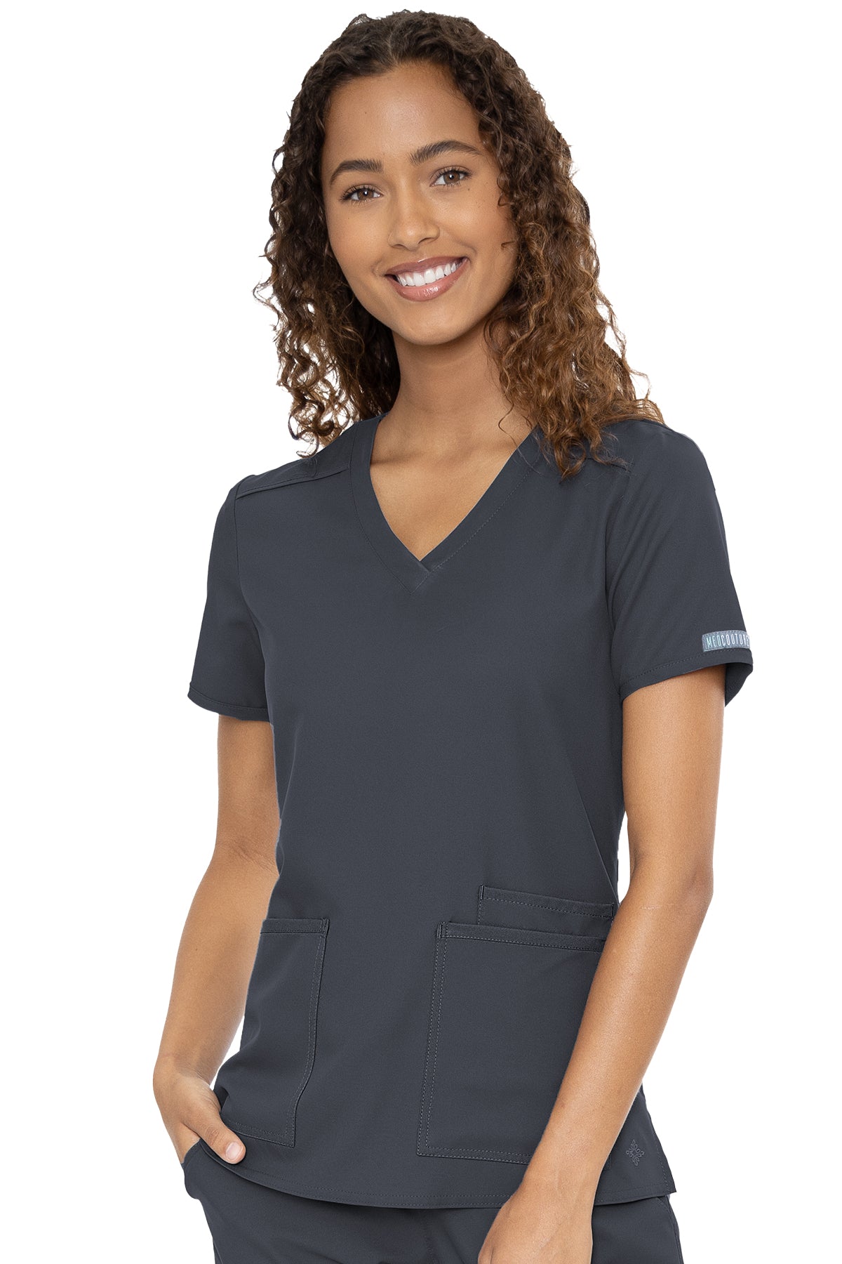 Med Couture Scrub Top Insight Classic V-Neck 3 Pocket in Pewter at Parker's Clothing & Scrubs.