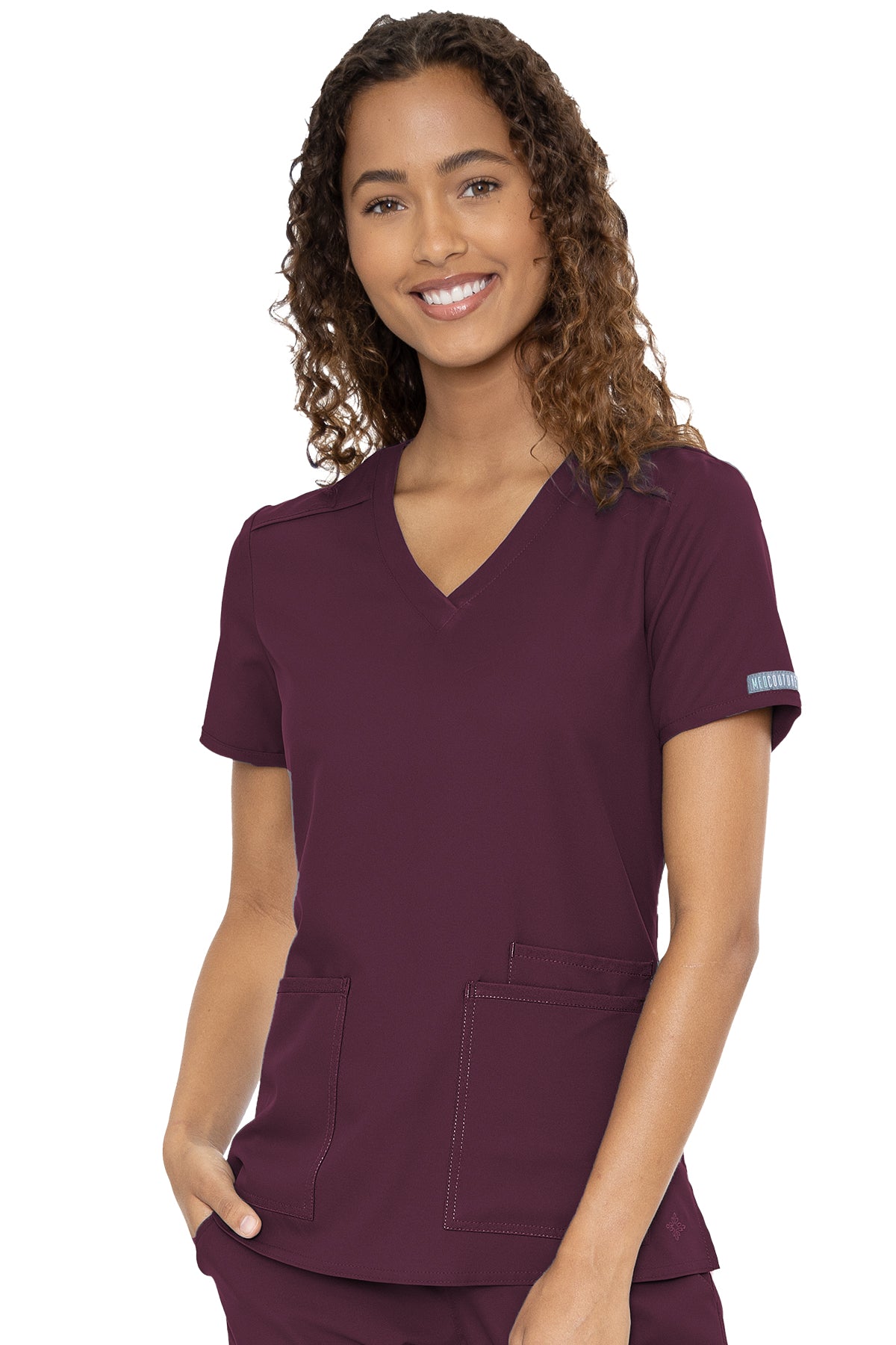 Med Couture Scrub Top Insight Classic V-Neck 3 Pocket in Wine at Parker's Clothing & Scrubs.