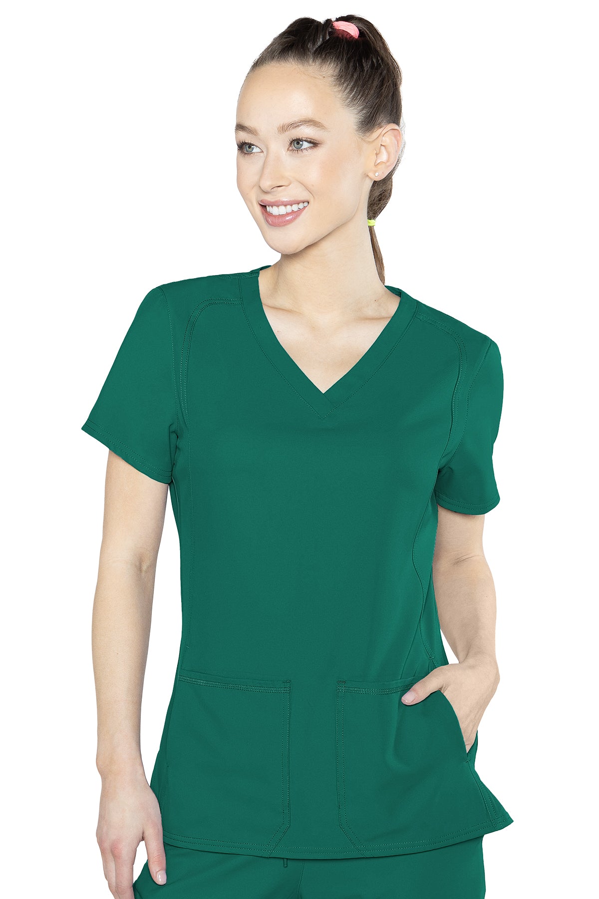 Med Couture Scrub Top Insight Classic V-Neck Side Pocket in Hunter at Parker's Clothing & Scrubs.
