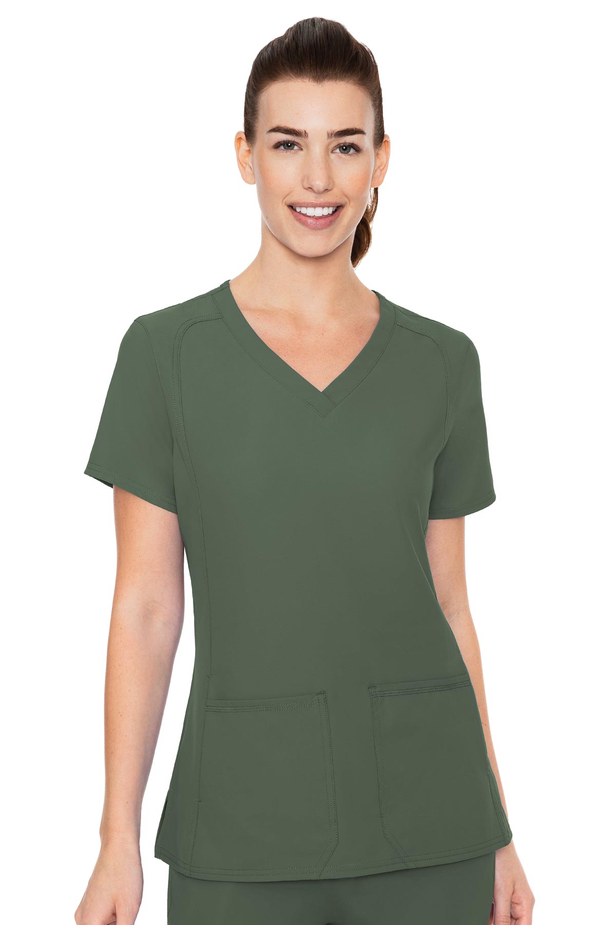 Med Couture Scrub Top Insight Classic V-Neck Side Pocket in Olive at Parker's Clothing & Scrubs.