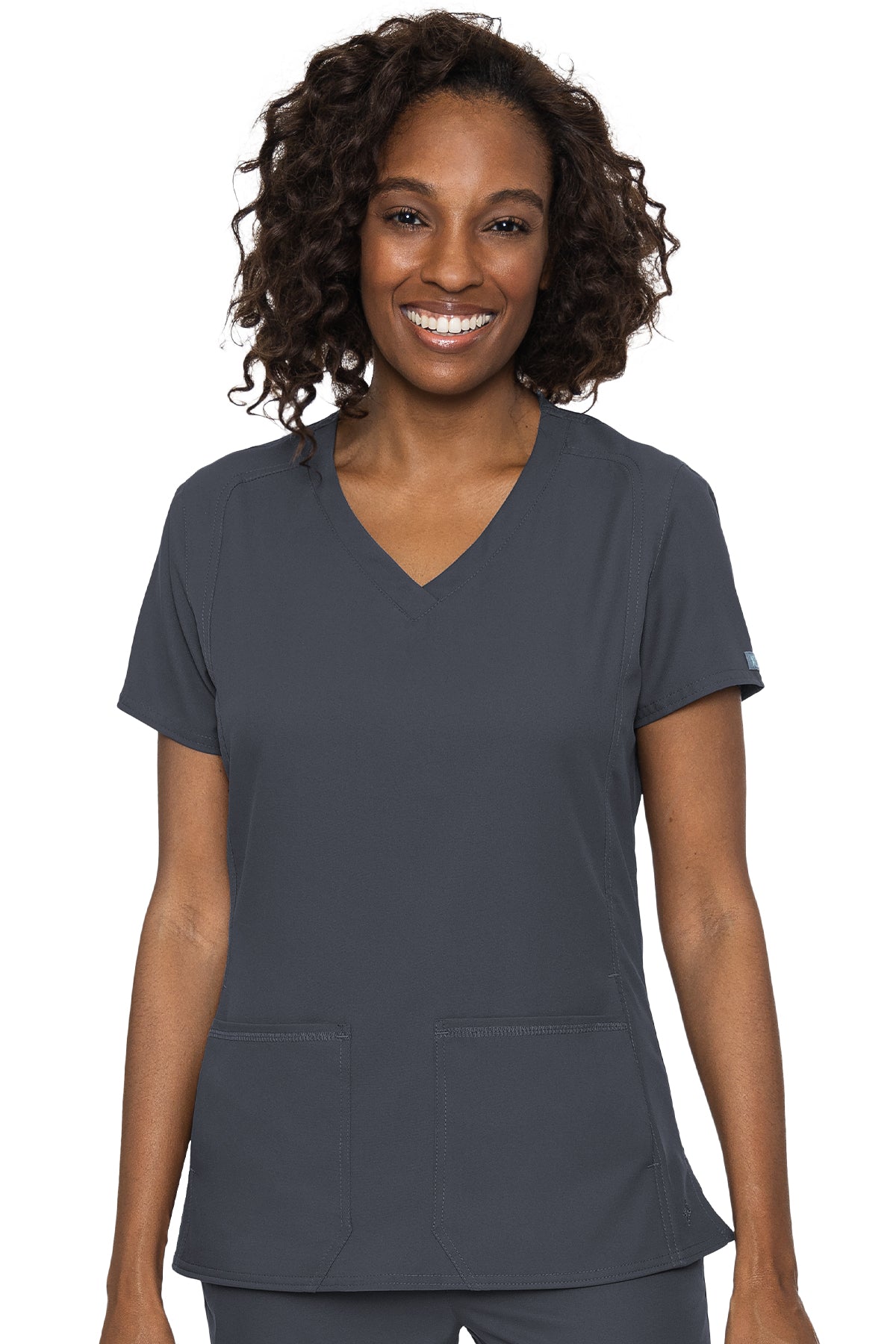 Med Couture Scrub Top Insight Classic V-Neck Side Pocket in Pewter at Parker's Clothing & Scrubs.