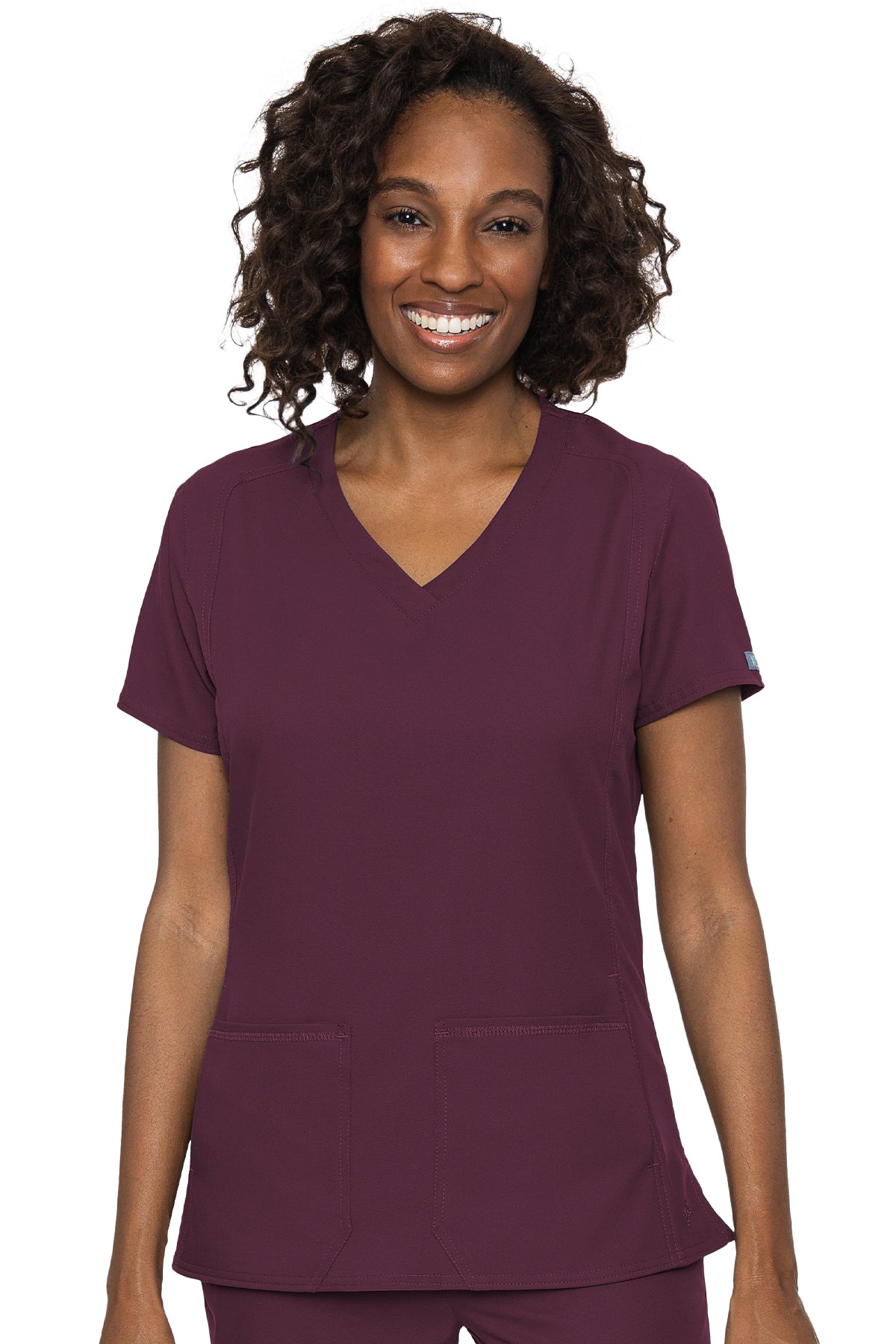 Med Couture Scrub Top Insight Classic V-Neck Side Pocket in Wine at Parker's Clothing & Scrubs.
