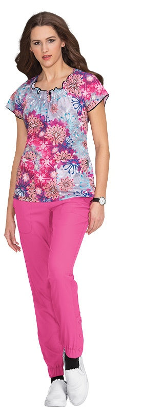 Koi Print Scrub Tops Plus Sizes Flower Burst