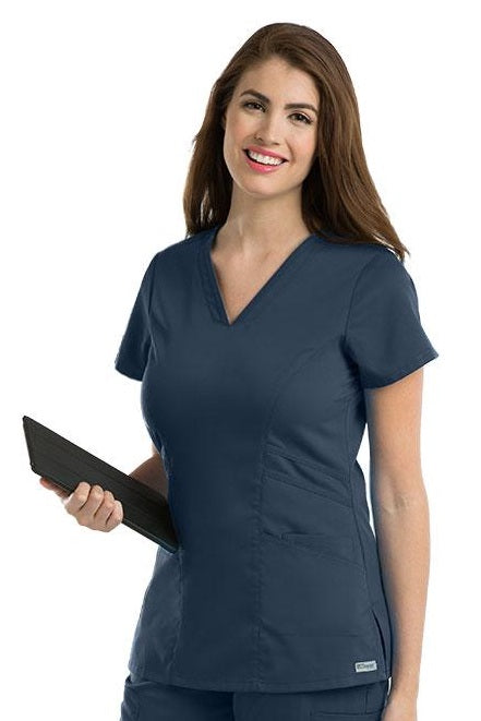 Grey's Anatomy Scrub Top Marquis V-neck in Steel at Parker's Clothing & Scrubs.
