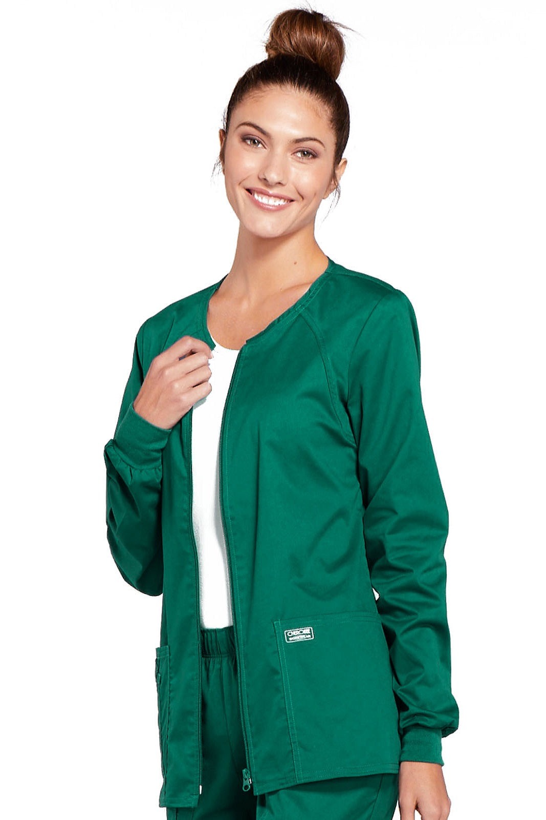 Cherokee Core Stretch Scrub Jacket Zip Front 4315 in Hunter at Parker's Clothing and Shoes.