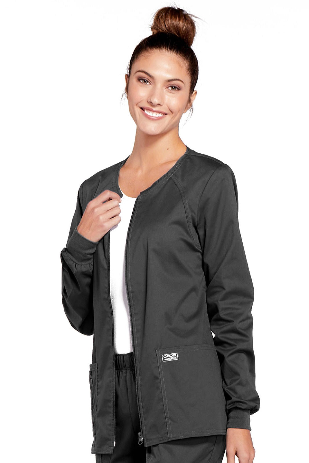 Cherokee Core Stretch Scrub Jacket Zip Front 4315 in Pewter at Parker's Clothing and Shoes.