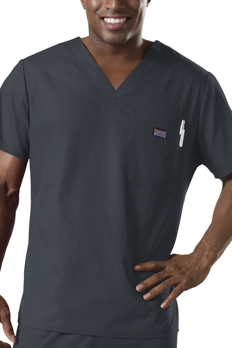 Cherokee Mens Scrub Top Workwear Originals in Pewter at Parker's Clothing & Scrubs.