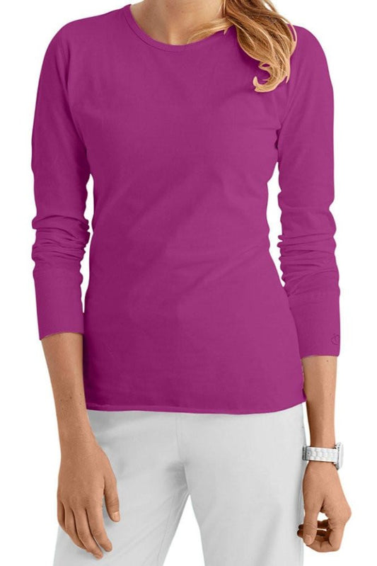 Med Couture Peaches Long Sleeve Tee in Raspberry at Parker's Clothing & Scrubs.