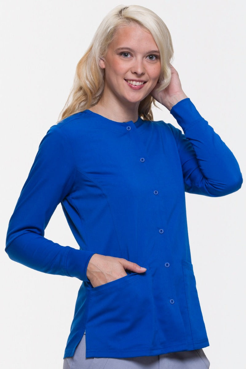 Healing Hands Scrub Jacket Purple Label Daisy Snap Front in Royal at Parker's Clothing & Scrubs.