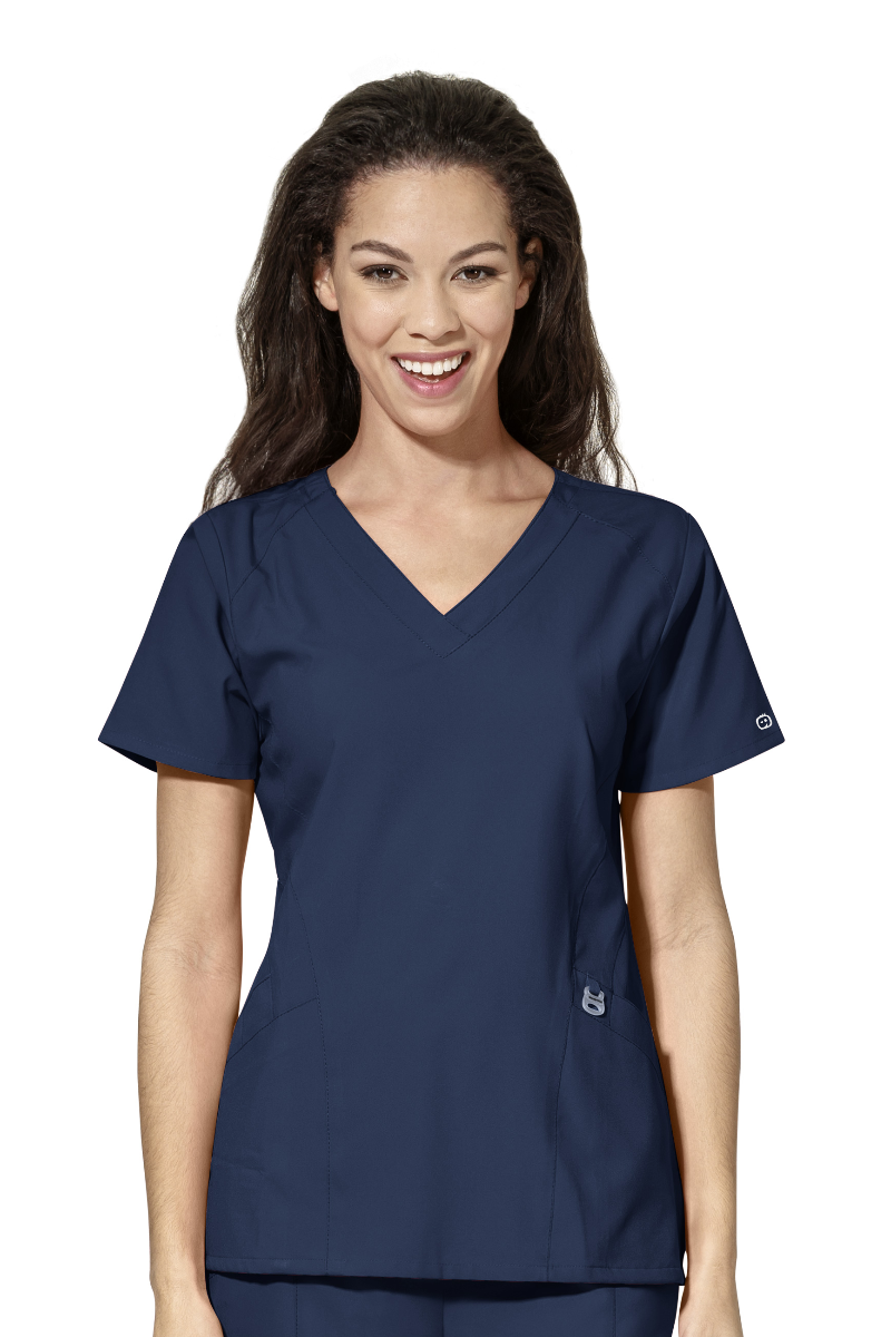WonderWink Scrub Top W123 Stylized V Neck in Navy at Parker's Clothing and Shoes.