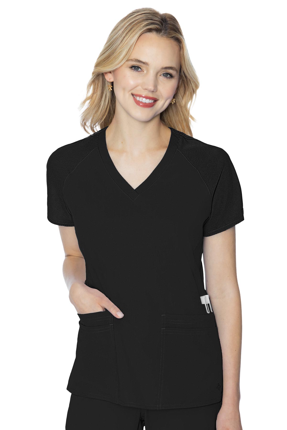 Med Couture Scrub Top Touch Raglan Sleeve in black at Parker's Clothing & Scrubs.