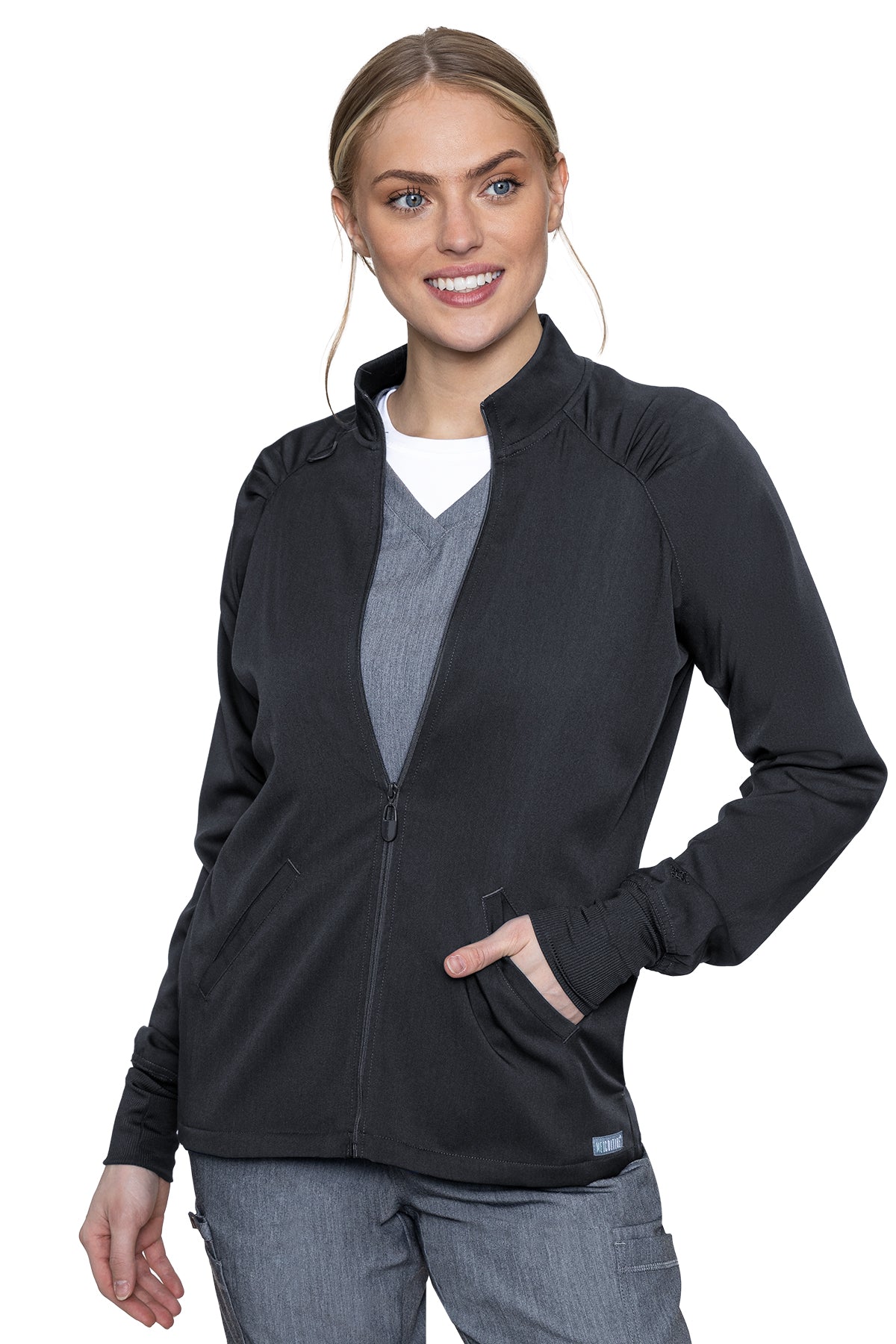Med Couture Scrub Jacket Touch Raglan Warmup in Pewter at Parker's Clothing & Scrubs.