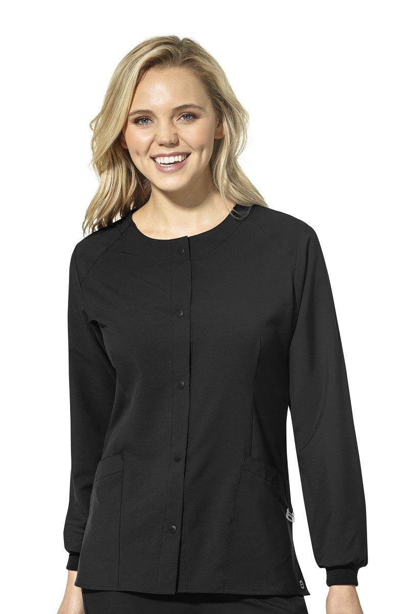WonderWink W123 Crew Neck Warm Up Jacket 8155 in Black at Parker's Clothing & Scrubs.
