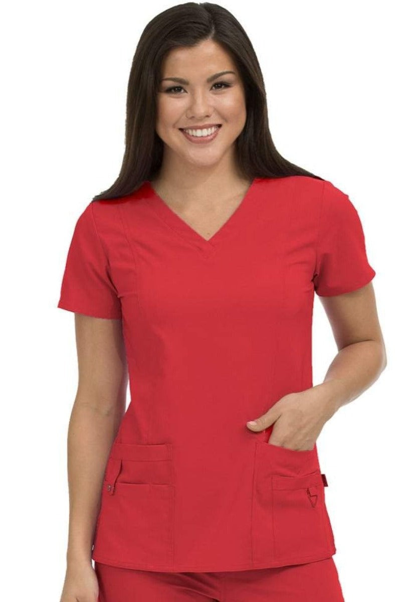 Med Couture Activate V-Neck Top in Red at Parker's Clothing & Scrubs.