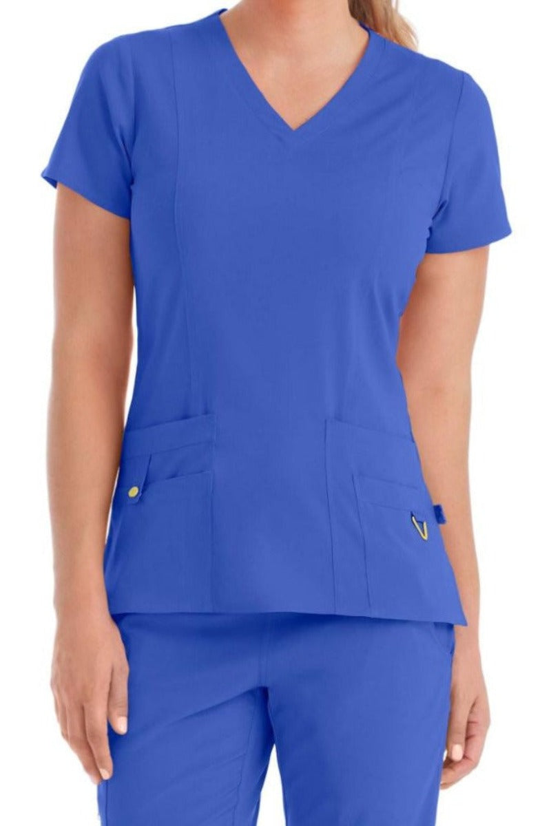 Med Couture Activate V-Neck Top in Royal at Parker's Clothing & Scrubs.