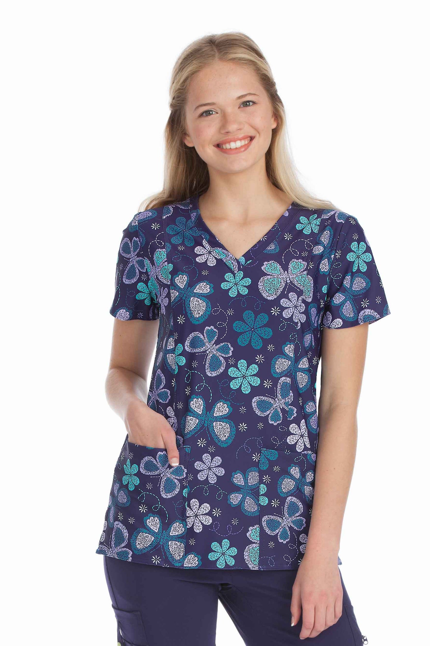 Med Couture Scrub Top Prints Cool Skies at Parker's Clothing & Scrubs.