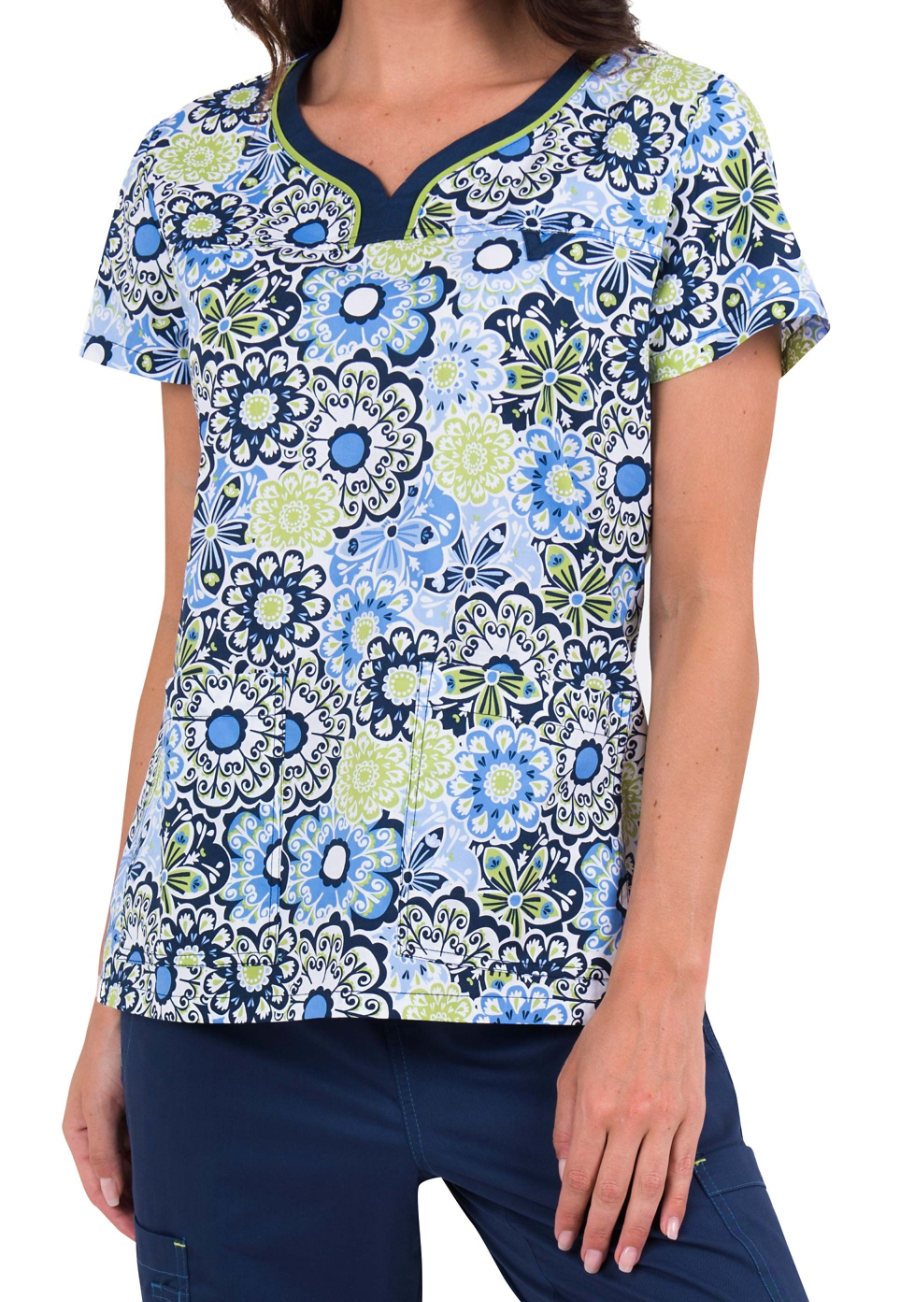 Med Couture Print Tops Floral Parade at Parker's Clothing & Scrubs.