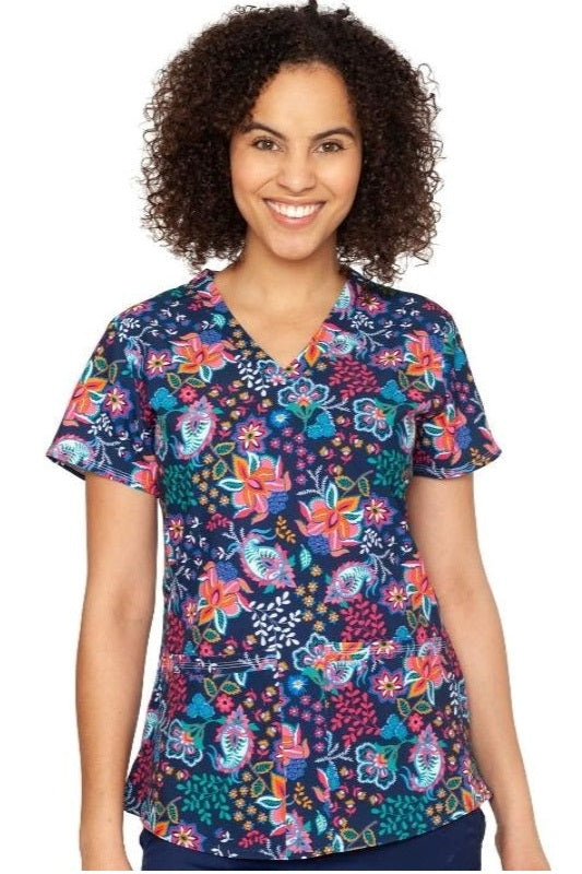 Med Couture Serena V-Neck Print Top in Touch Of Floral at Parker's Clothing & Scrubs.